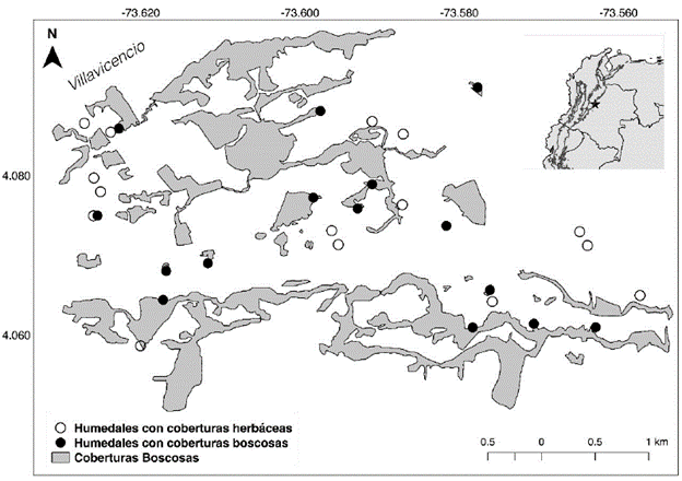 Localización de los humedales estudiados.
