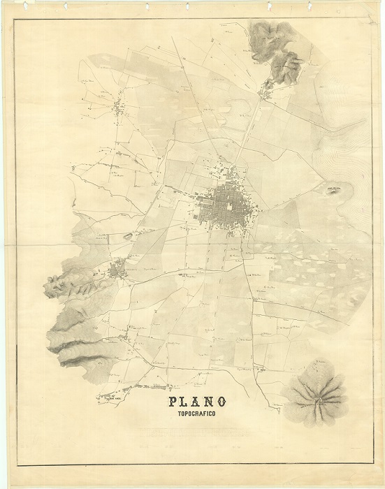 Comisión del Valle, Francisco Díaz (investigación geodésica y astronómica), Manuel Fernández, Miguel Iglesias, Francisco Herrera, Ángel Bezares, Ramón Almaraz, Antonio de la Peña y Mariano Santa María (topografía), Ramón Almaraz (dibujó), Plano topográfico de una parte del Valle de México que contiene el Distrito Federal. Levantado en 1857 por la Comisión del Valle, 1857. Escala 1: 20 000. Mapoteca Manuel Orozco y Berra. Secretaría de Agricultura, Ganadería, Desarrollo Rural, Pesca y Alimentación, Servicio de Información Agroalimentaria y Pesquera, número clasificador CGF.DF.M5.V3.0193.