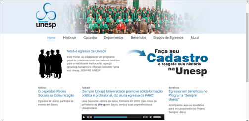 Figura
2
P&aacute;gina inicial do portal de egressos da UNESP.