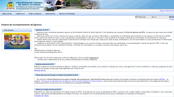 Figura
3
P&aacute;gina inicial do portal de egressos da UFSC.