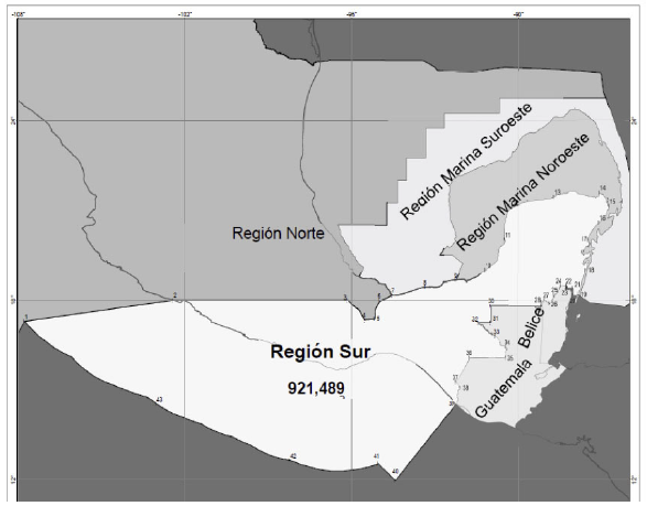 M&eacute;xico. Ubicaci&oacute;n de la Regi&oacute;n Sur de Pemex, 2015