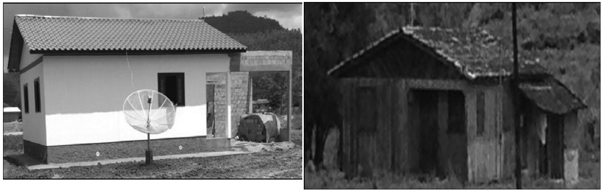 Casa nova, em ampliao (esq.) e a antiga (dir.), Estrada geral Morro do Ermo