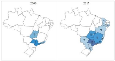 Mapas cartográficos da localização/instalação
da Ind. Farmacêutica de Genéricos no Brasil