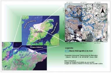 Localização da bacia hidrográfica do rio Anil, na Ilha de São Luís, Maranhão, Brasil