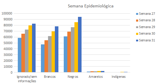 Covid-19 – Evoluo dos hospitalizados segundo classificao cor/raa – Brasil por semana epidemiolgica (28 de junho a 1 de agosto)