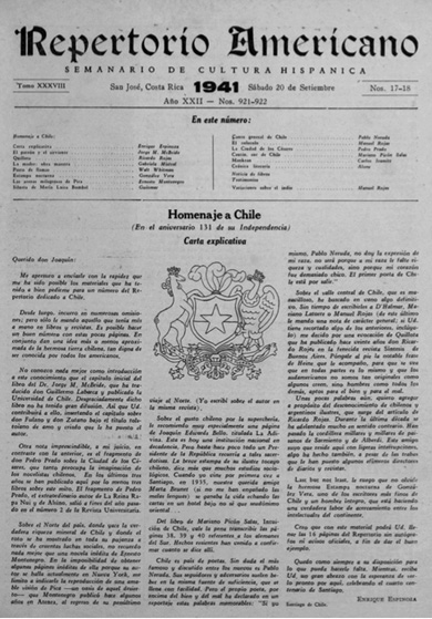 Sumario del número 22 de Repertorio Americano dedicado a D.H. Lawrence y dirigido por Enrique Espinoza