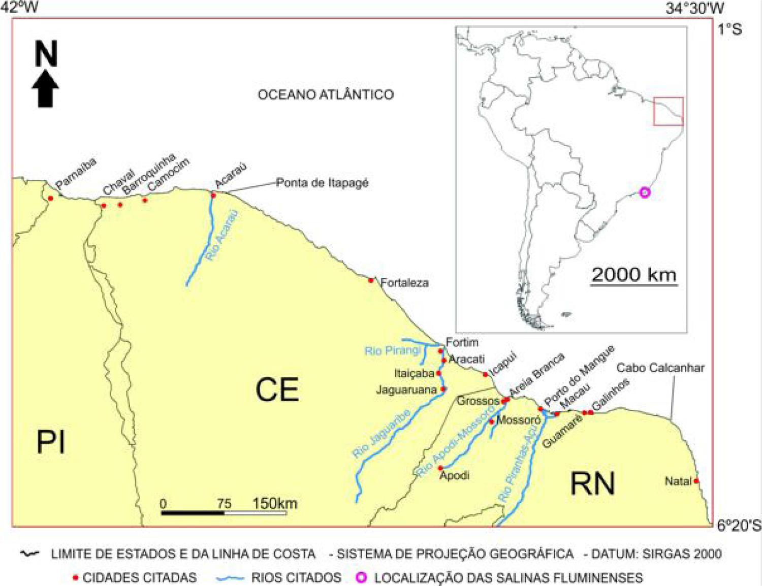 Localização das principais áreas produtoras de sal marinho no Brasil