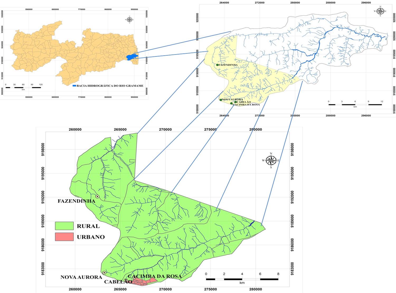 Localização das nascentes no alto curso da bacia hidrográfica do rio Gramame, munícipio de Pedras de Fogo/PB
