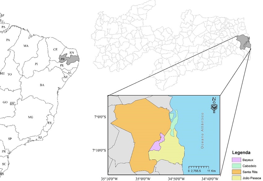 &Aacute;rea de estudo. Regi&atilde;o Metropolitana de Jo&atilde;o Pessoa, 2015.