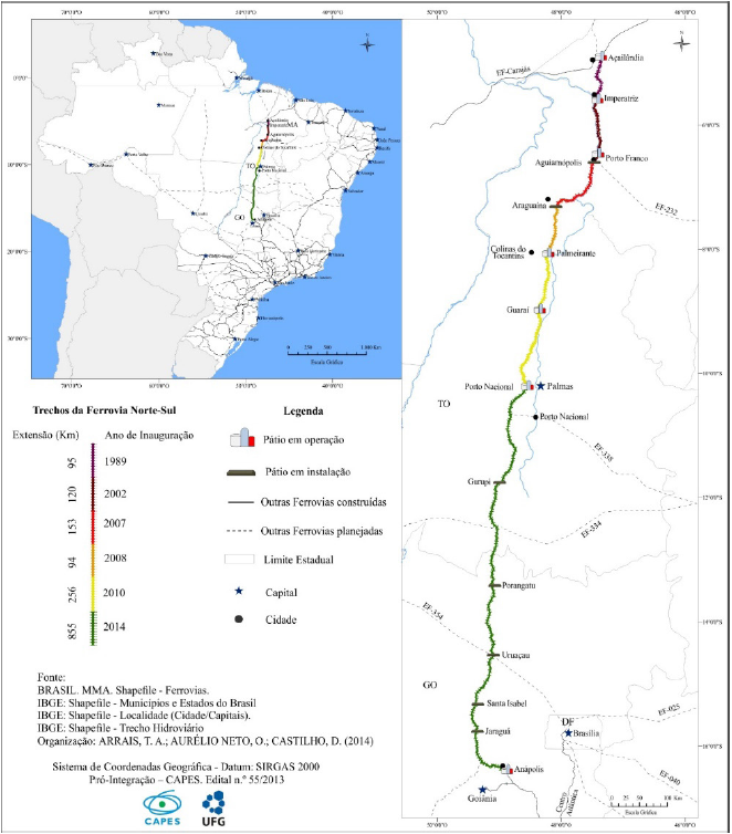 Evolução da
Ferrovia Norte-Sul entre Açailândia (MA) e Anápolis (GO).