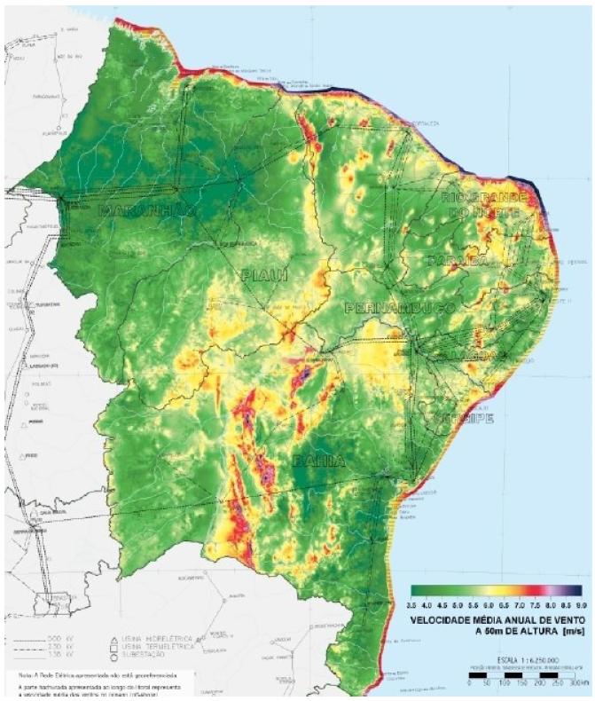 Annual wind speeds in the Northeast of Brazil.
