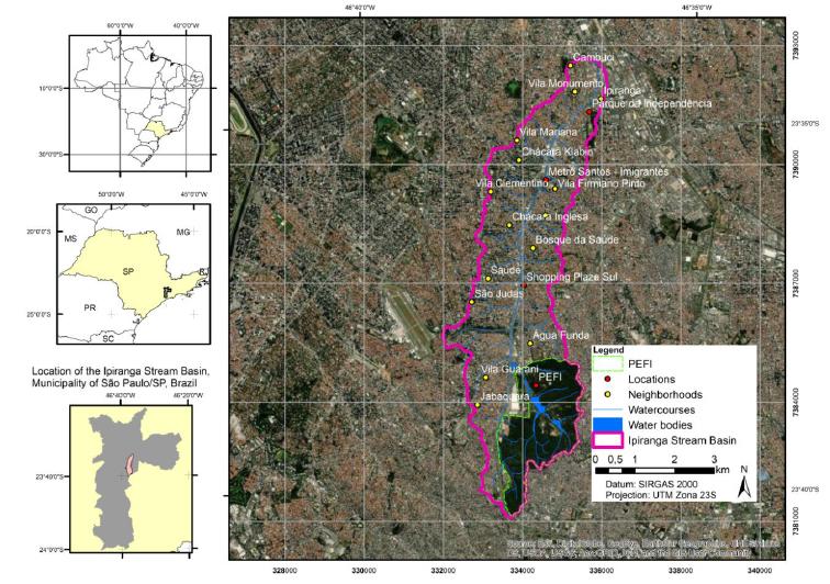 Location of the Ipiranga Stream Basin, Municipality of São Paulo/SP, Brazil.