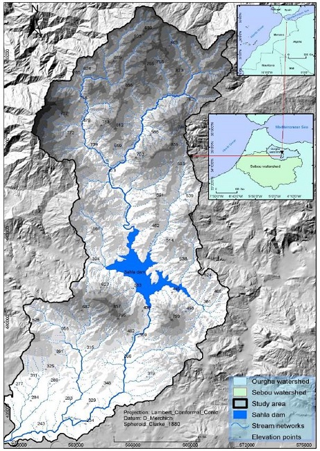 Geographical placement of the Sahla watershed in Rif mountains in northern Morocco