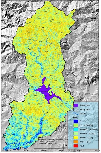 Topographic wetness index of the Sahla watershed