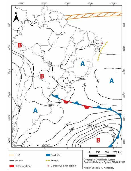Synoptic chart at 0h UTC on 06/17/2010 for part of South America and the Atlantic Ocean. 