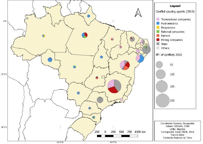 Distribution of conflicts caused by agents