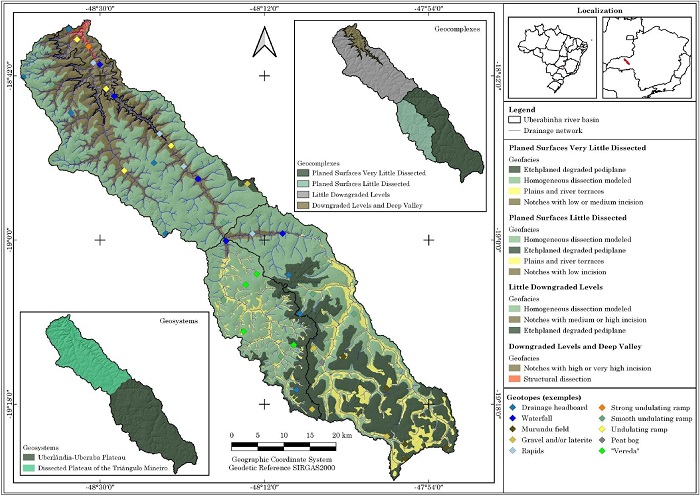 Subdivision of geosystems in the Uberabinha river basin.