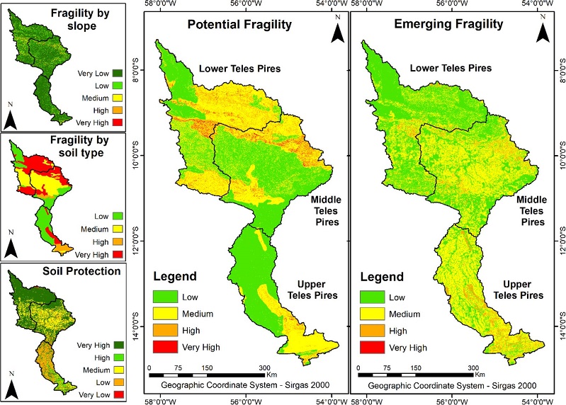 Fragility maps of the Teles Pires river basin.