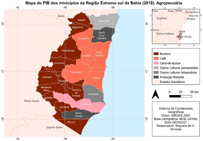 Atividades agropecuárias importantes para o PIB dos municípios da Região Extremo Sul da Bahia