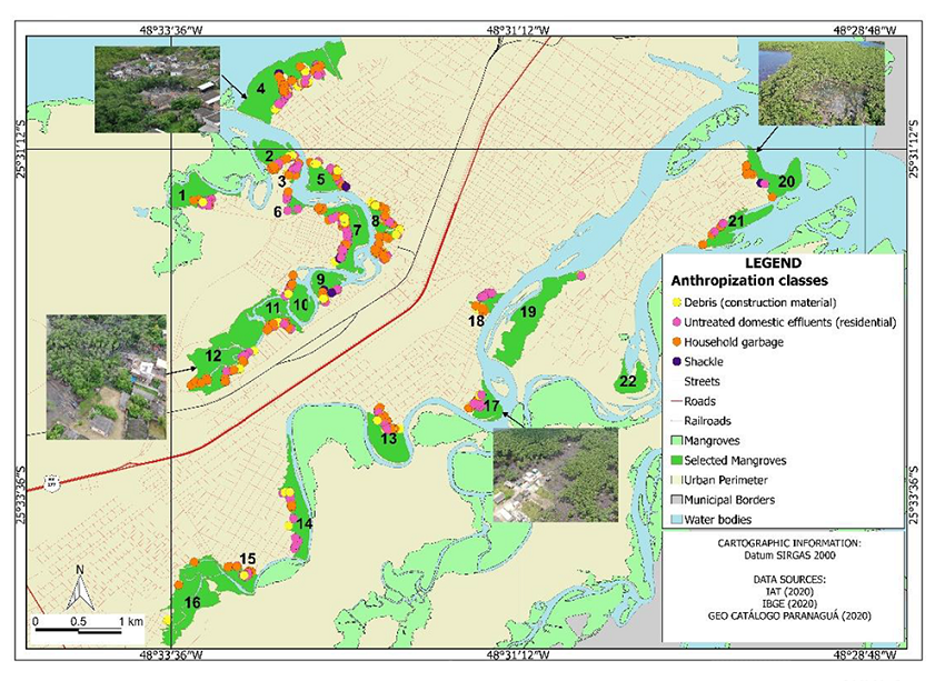 Map of location of the points of occurrence of anthropic pressure.