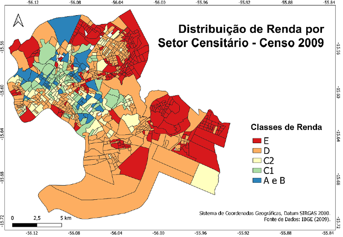 Mapa de distribui��o de renda por setor censit�rio (IBGE, 2009)
