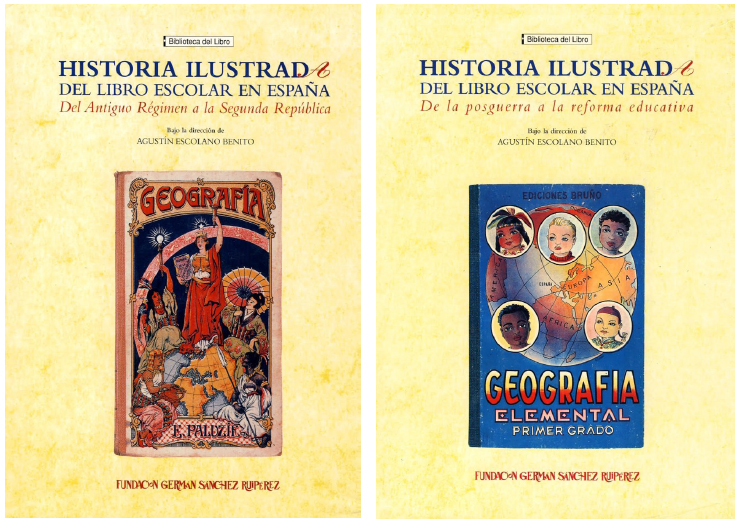  Imagen de la cubierta de las dos obras Historia ilustrada del libro escolar en España.