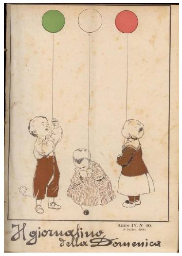 Palloni e dirigibili ("Balões e dirigíveis"), capa ilustrada por Aleandro Terzi, "Il Giornalino della Domenica", IV, 40, 3 de outubro de 1909, Biblioteca Cesco, col.: Cesco VMB.II 2 005(1910).