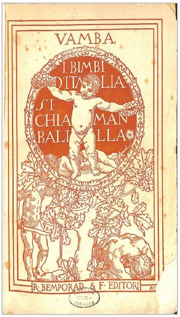 Capa da primeira edição do volume de Bertelli I Bimbi d'Italia si chiaman Balilla (1915), Biblioteca statale di Cremona, col.: Ragaz.I.5,