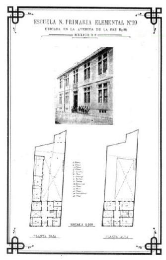 Fachada y planos. Escuela Primaria n. 19.