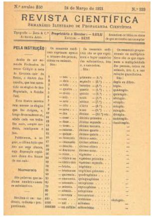 Sistematização dos numerais.