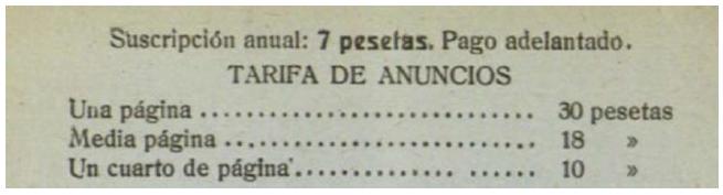 Tarifas de Escuelas de España en la primera etapa de publicación.