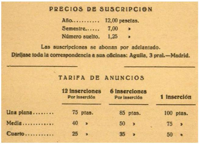 Tarifas de Escuelas de España en la segunda etapa de publicación.