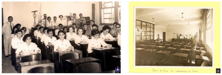 Imagens 3 e 4 da aula de Física do Cirurgião Dentista João Alfredo Montes. Atheneu Sergipense (provavelmente 1954).