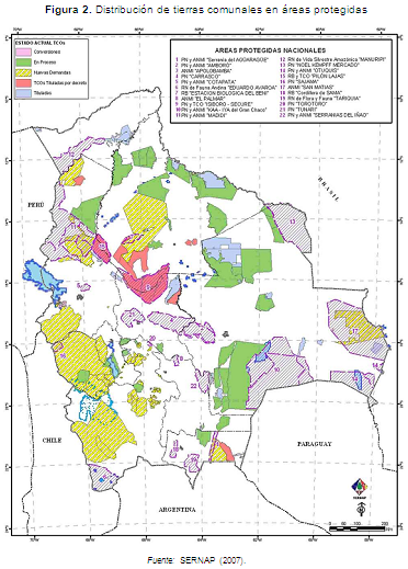 Distribución de tierras comunales en áreas protegidas