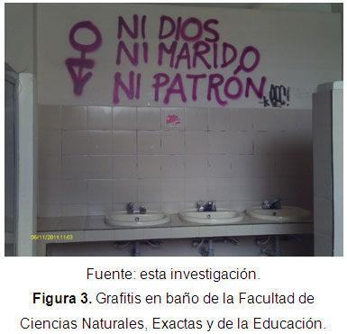 Grafitis en baño de la facultad de Ciencias Naturales, Exactas y de la Educación.