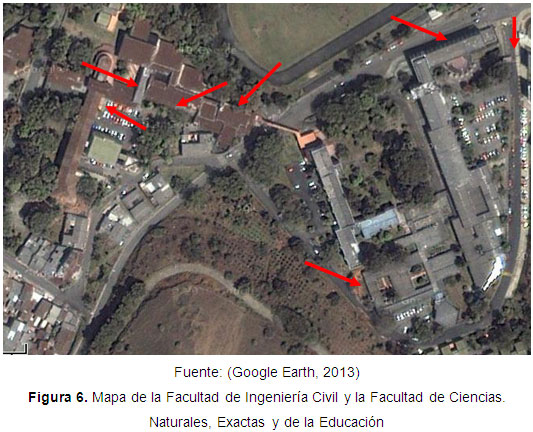 Mapa de la facultad de Ingenieria Civil y la Facultad de Ciencias naturales,Exactas y de la Educación.