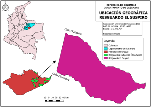Localización del resguardo indígena El Suspiro en el departamento del Casanare.