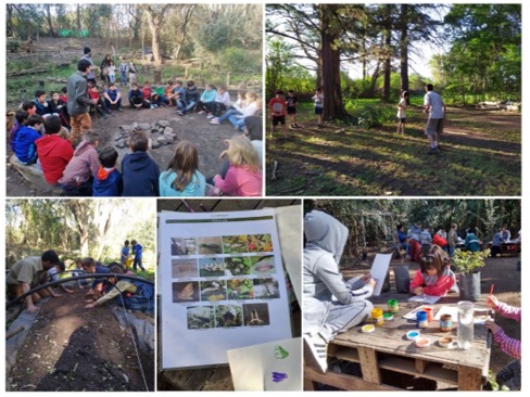 Fotografas de los talleres y algunas actividades: narracin oral, juegos, trabajo en la huerta, reconocimiento de entomofauna nativa, ilustracin y pintura