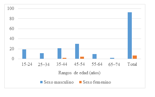 Distribucin de sexos por rango de edad de las personas encuestadas.