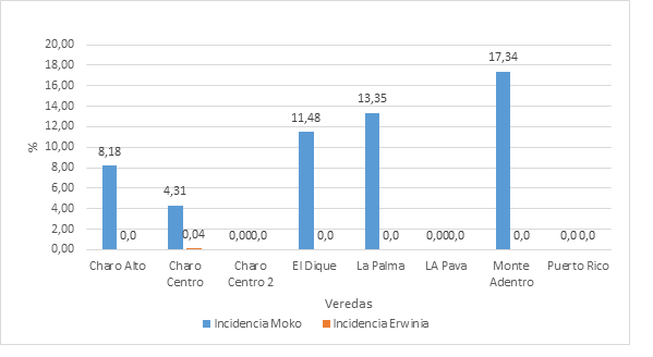 Situacin de la incidencia de enfermedades bacterianas por veredas de las plantaciones de pltano Hartn.