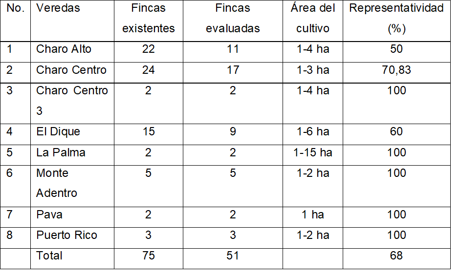Campos muestreados por veredas y su representatividad dentro de ASOPLASA