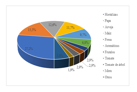 Proporcin de unidades productivas por tipo de cultivo en Facatativ.