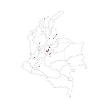 Mapa de puntos de recoleccin posconsumo de perifricos de computadores por la ANLA para 2020 (326 registros).
