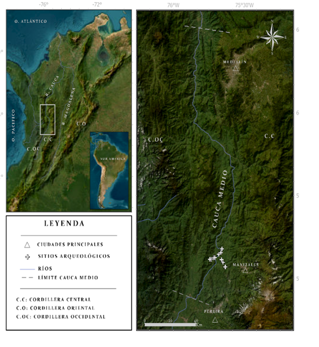 Cauca Medio y distribuci�n de los sitios arqueol�gicos