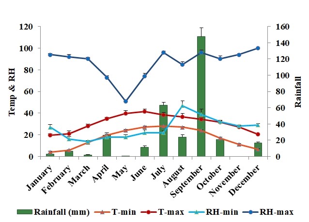 Mean meteorological observations noted at the Observatory of Plant Physiology Section, Ayub Agricultural Research Institute, (AARI), Faisalabad, during the years (2019-2020).