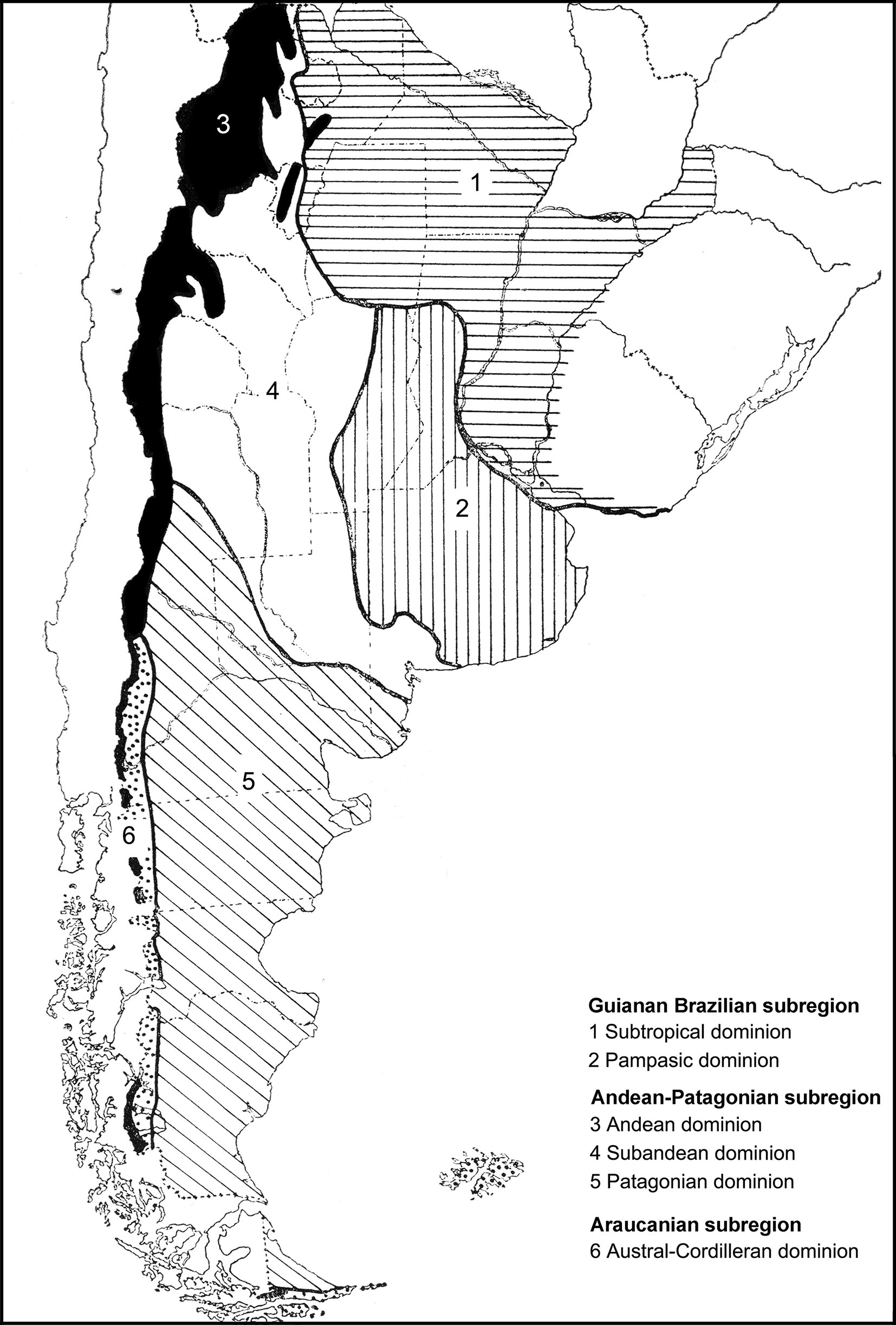 Zoogeographic regionalization of Argentina according to Ringuelet (1961).