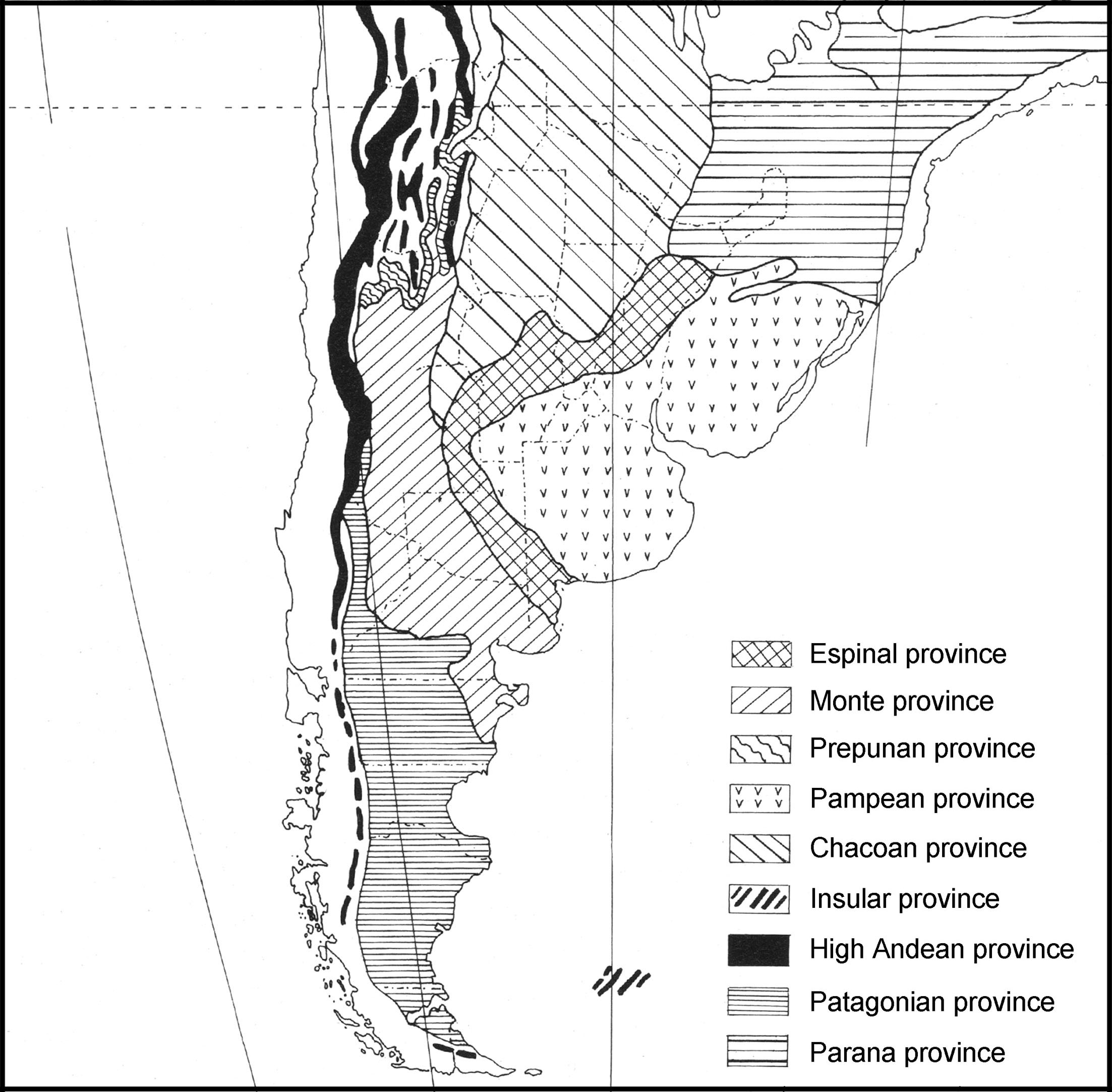Biogeographic regionalization of Argentina according to Willink (1991).