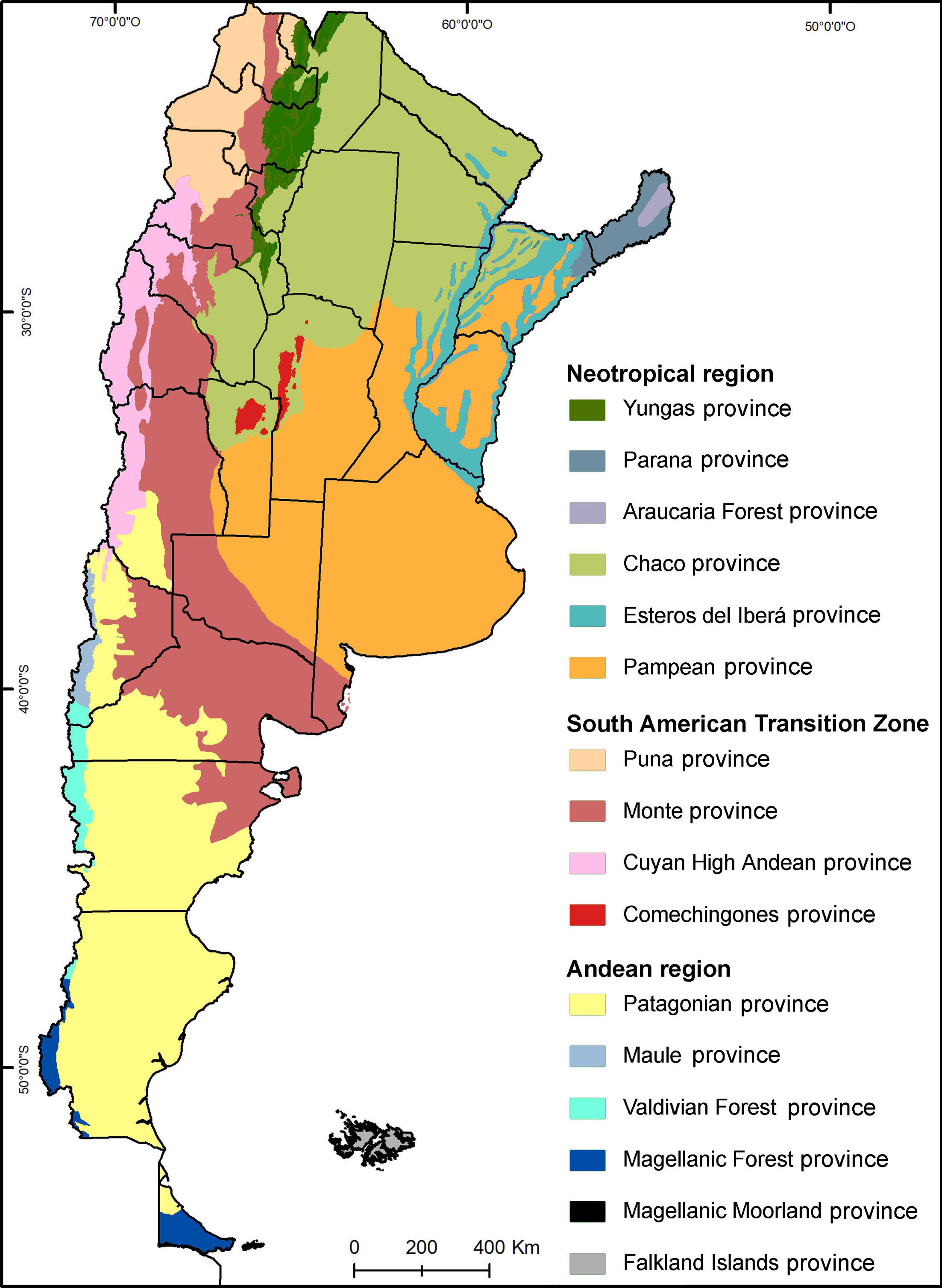 Biogeographic regionalization of Argentina according to Arana et al. (2021).