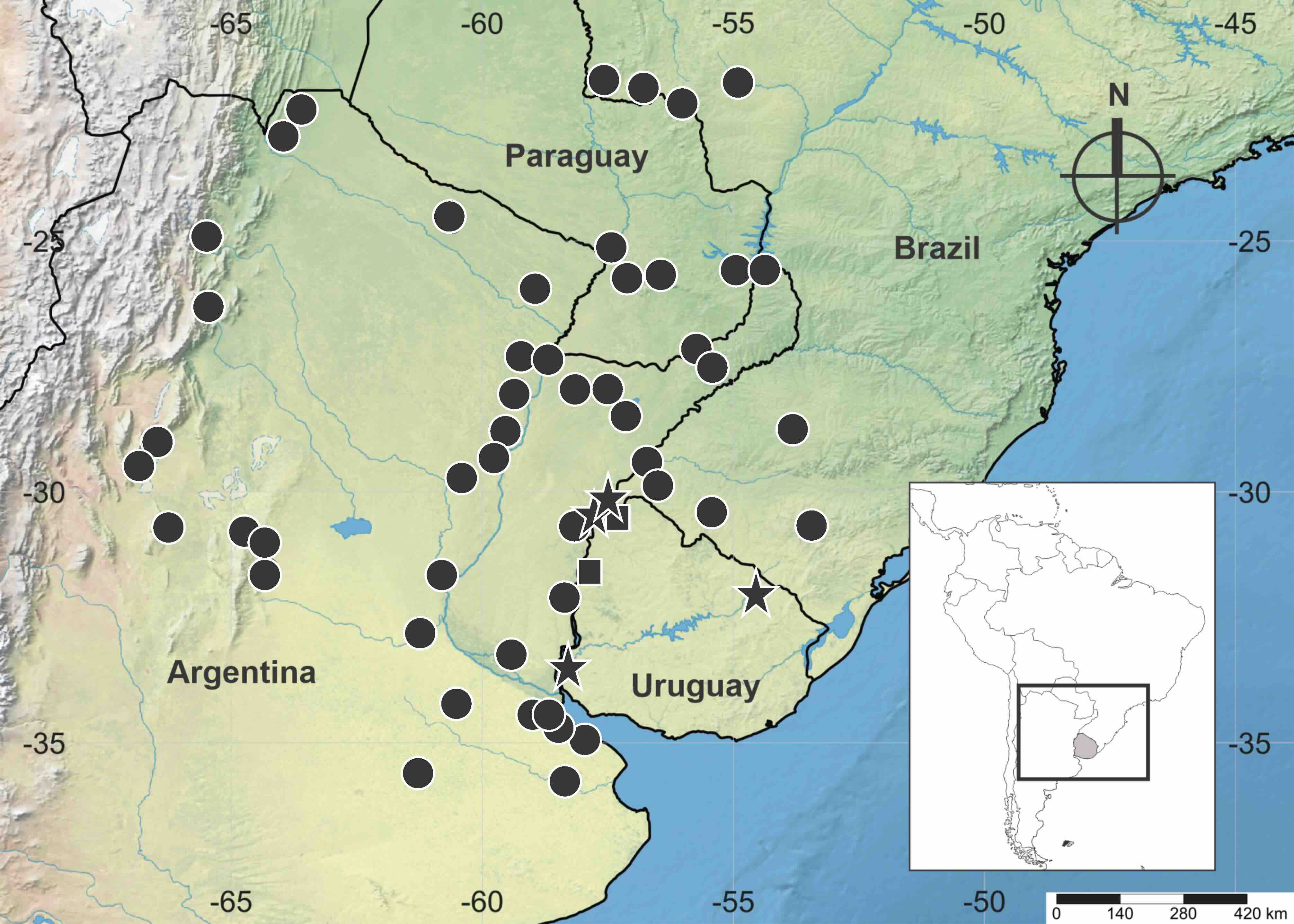 Geographic distribution of Caenonomada bruneri.