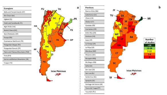 Number of studies with dung beetles in Argentina.